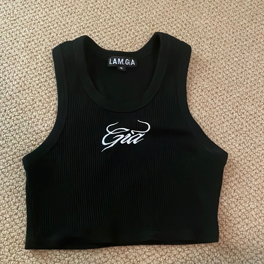 I am Gia black logo crop top